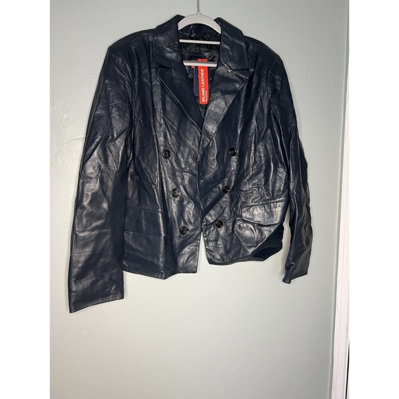 NWT INLAND Leather Dark Blue Moto Leather Jacket Magnetic Closure 3x. Grunge